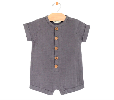 City Mouse baby muslin shorts romper grey