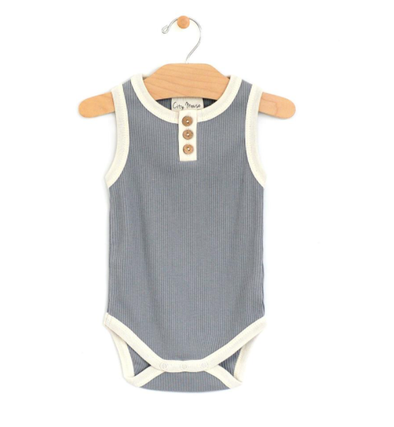 City Mouse - Rib Henley Bodysuit in Slate Blue