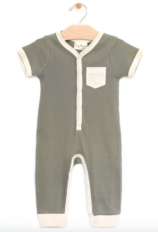 City Mouse - Rib Snap Romper in Sage