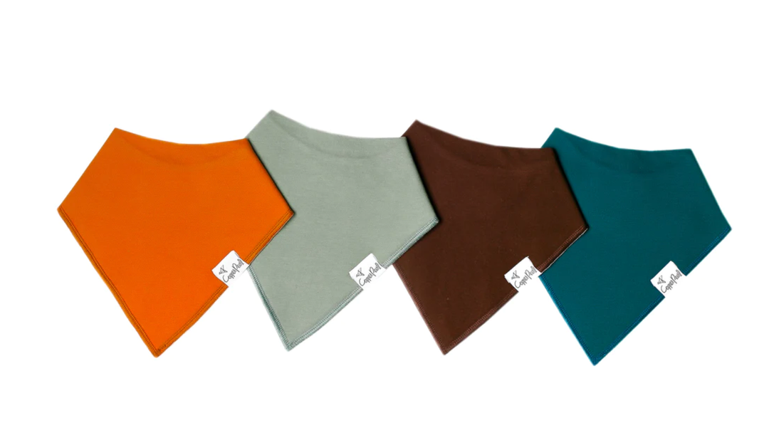 Copper Pearl baby bandana bibs orange sage brown teal