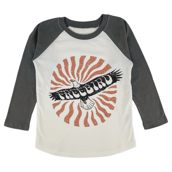 Tiny Whales - Free Bird LS Raglan in Natural/Faded Black