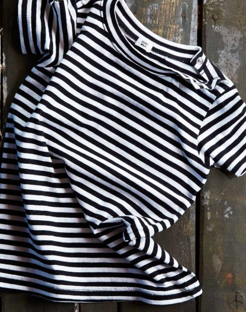 Goat-Milk Baby Tee in Black and White Stripes (Size 12mo)
