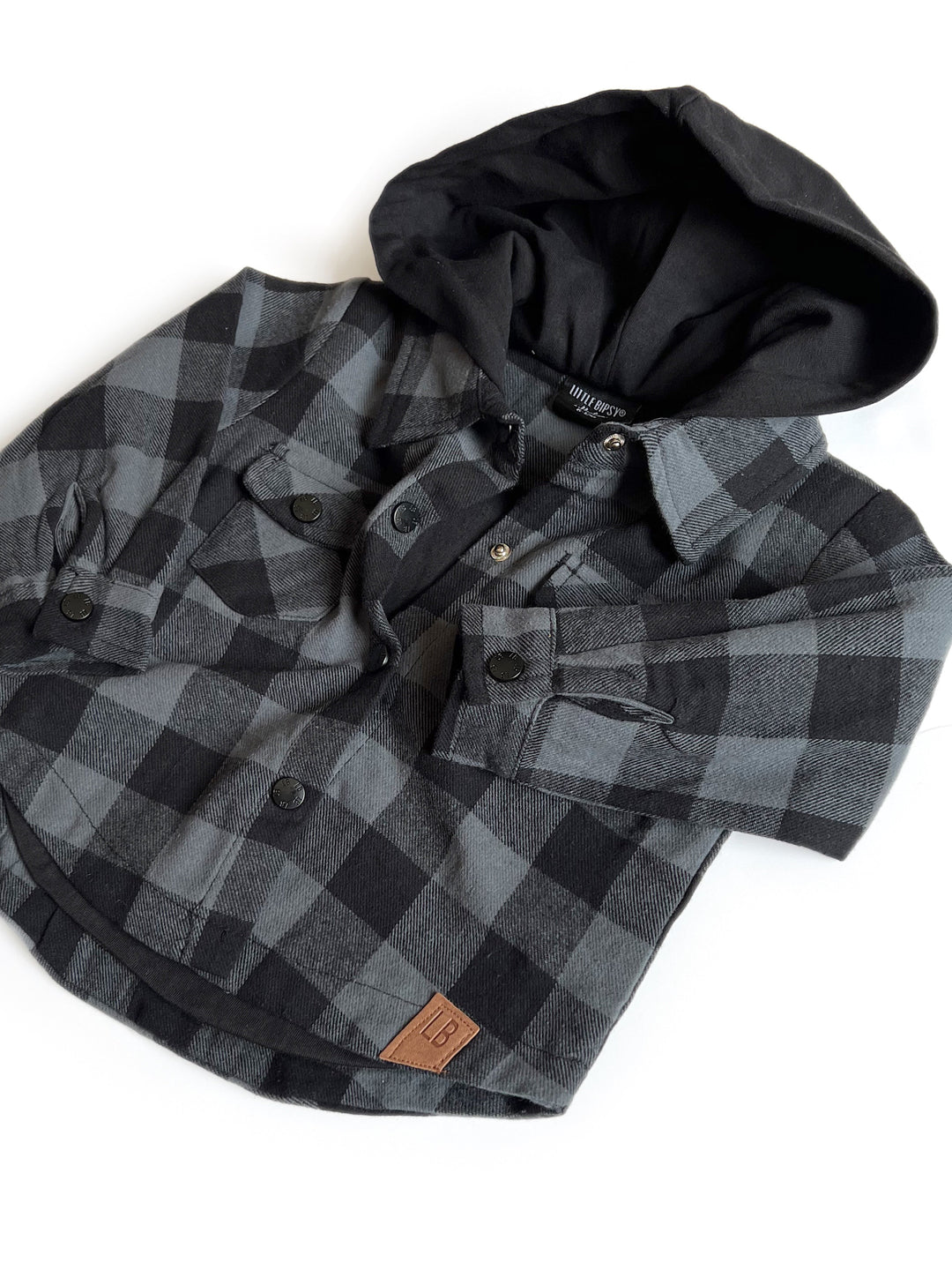 Little Bipsy - Hooded Flannel in Pewter Plaid