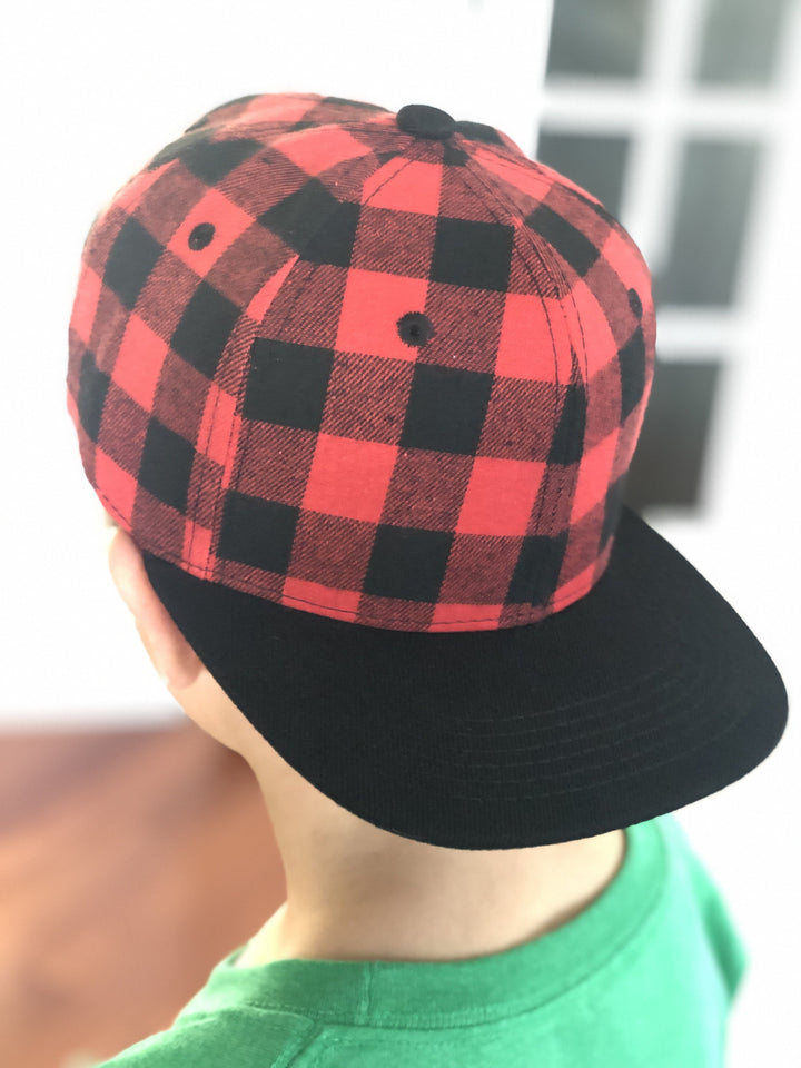 Children's Buffalo Check SnapBack Hat in Red/Black