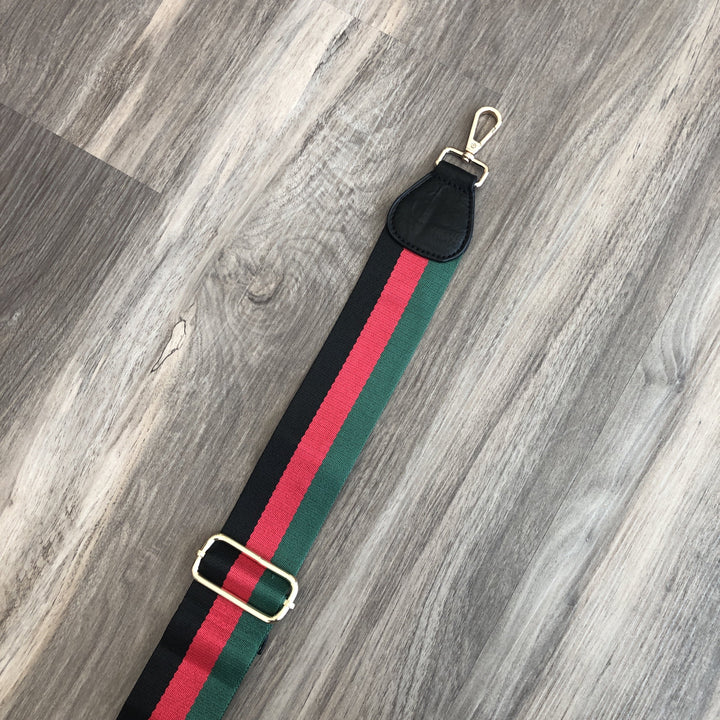 Ahdorned 2" black red green stripe bag strap