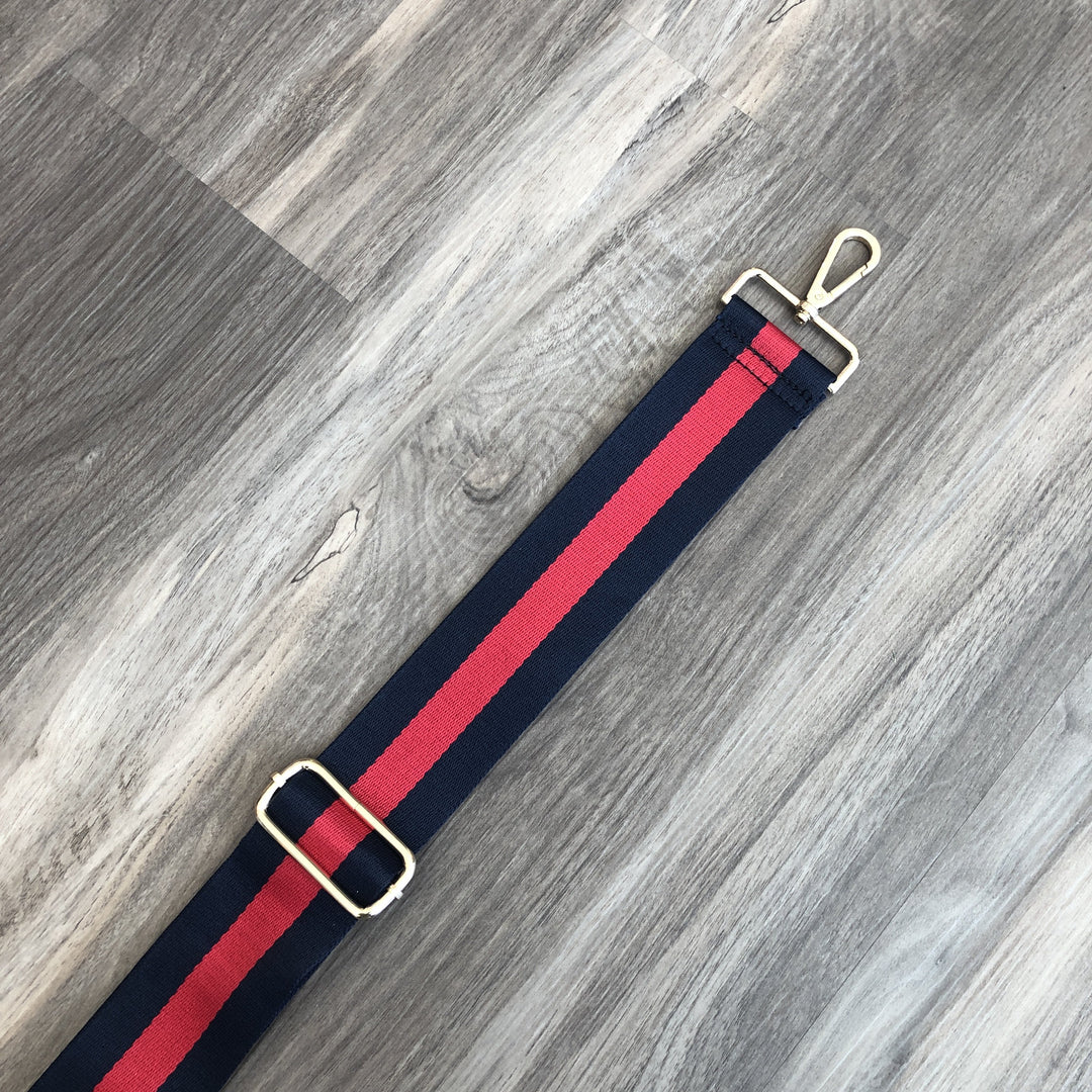 Ahdorned Navy Red Stripe 2" bag strap