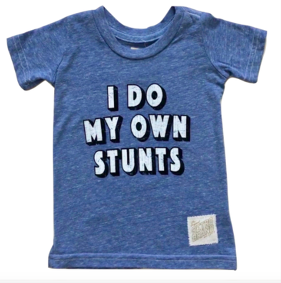 Kids I do my own stunts tee in heather light blue