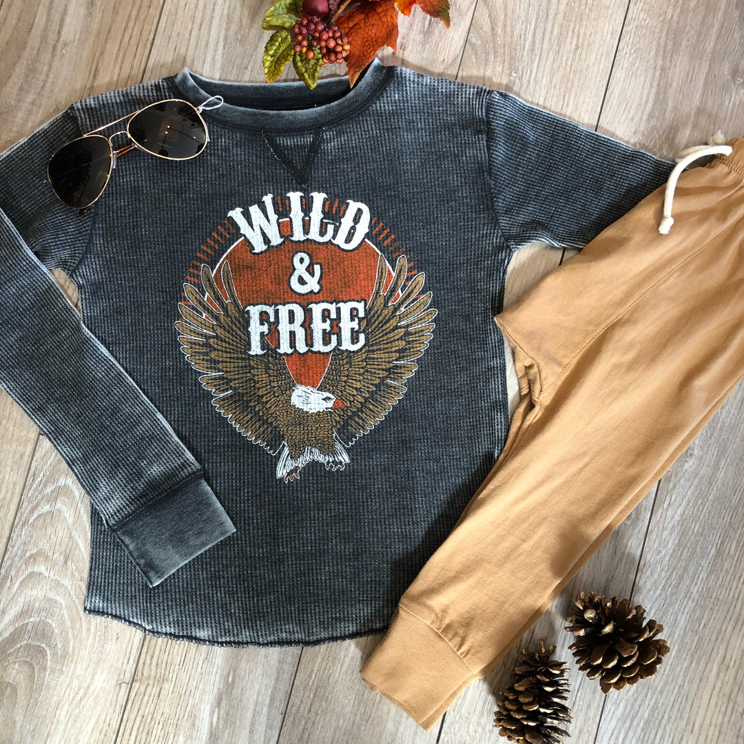 Rowdy Sprout - Wild and Free Burnout Thermal in Vintage Black