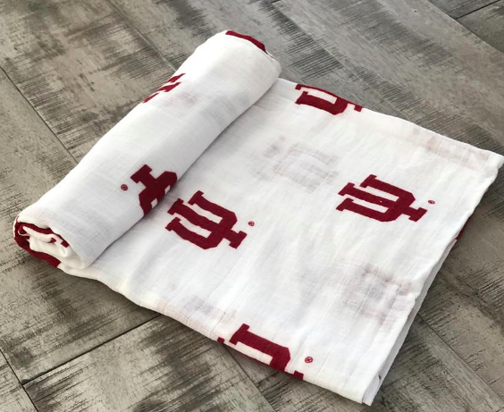 IU 100% Organic Cotton Muslin Blanket in Red - Indiana University Logo