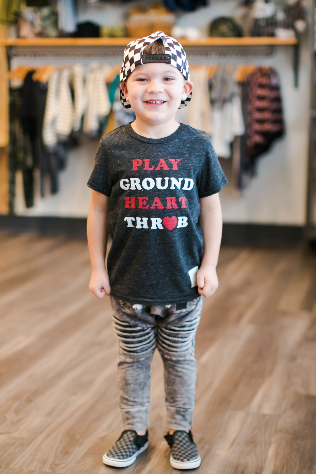 Retro Brand - Playground Heart Throb Tee in Charcoal OR Black