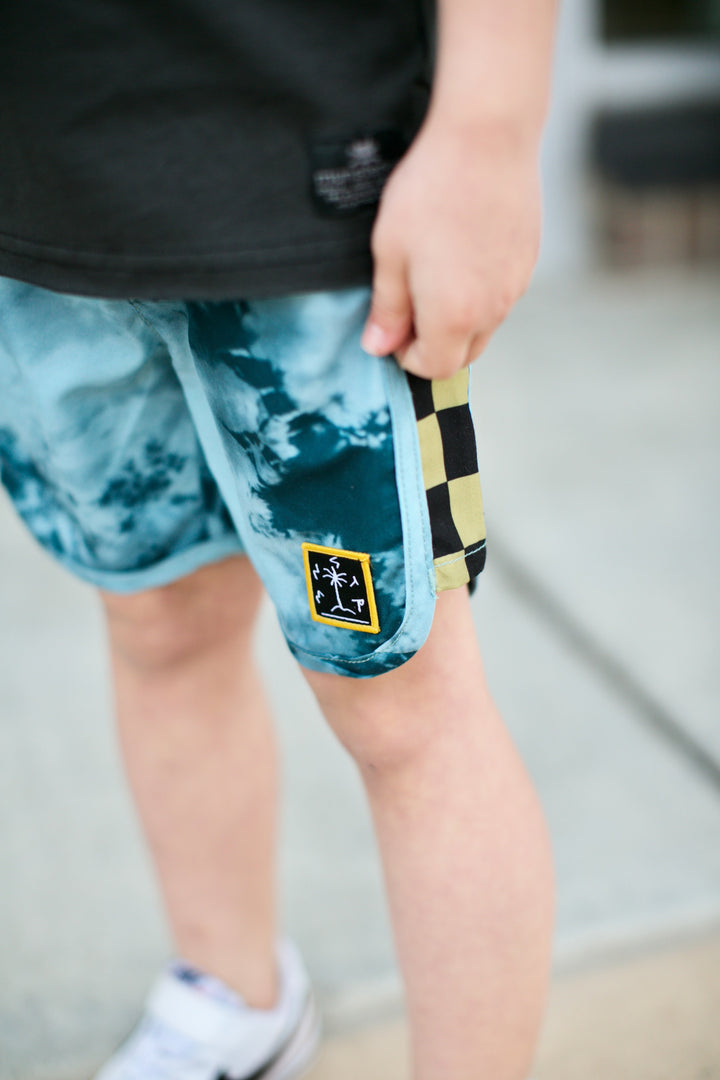 Munster Kids - Check Dye Shorts in Blue Tie Dye