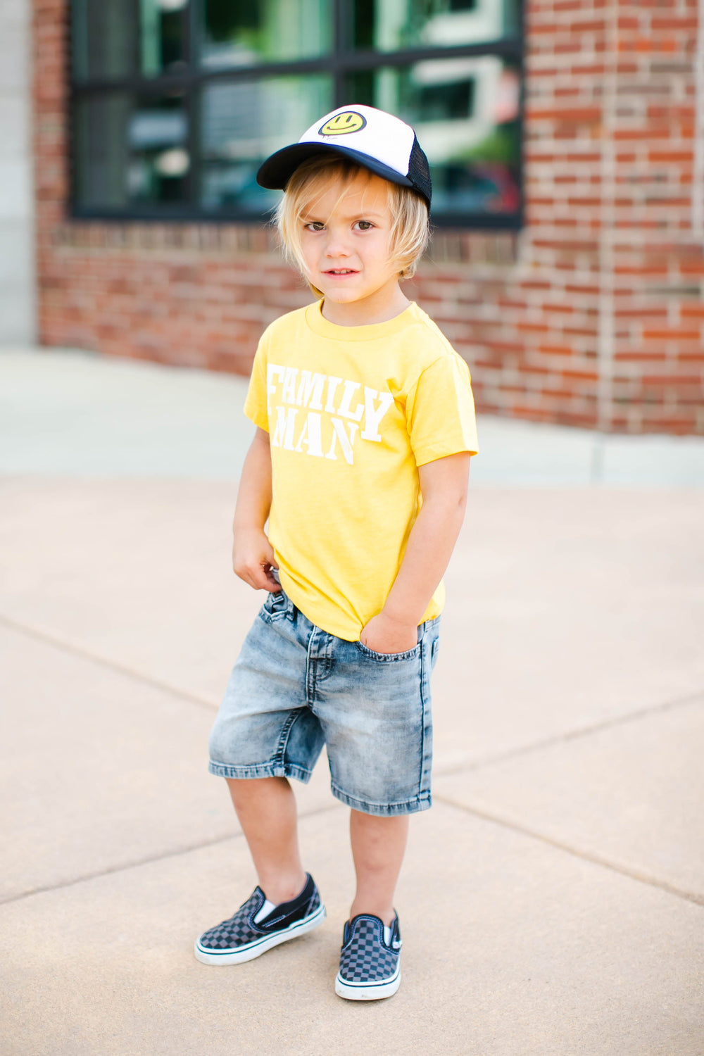 toddler boys smiley trucker hat