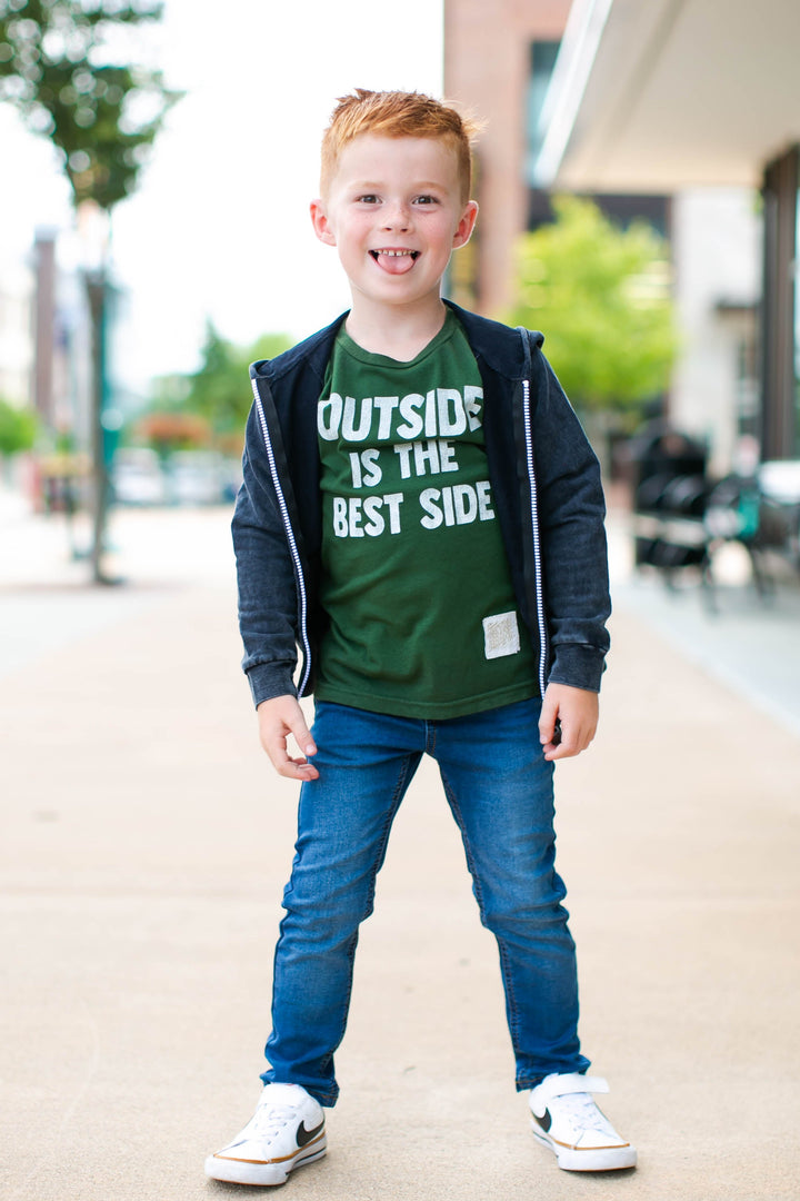 Retro Brand - Outside is the Best Side Tee in Forest Green