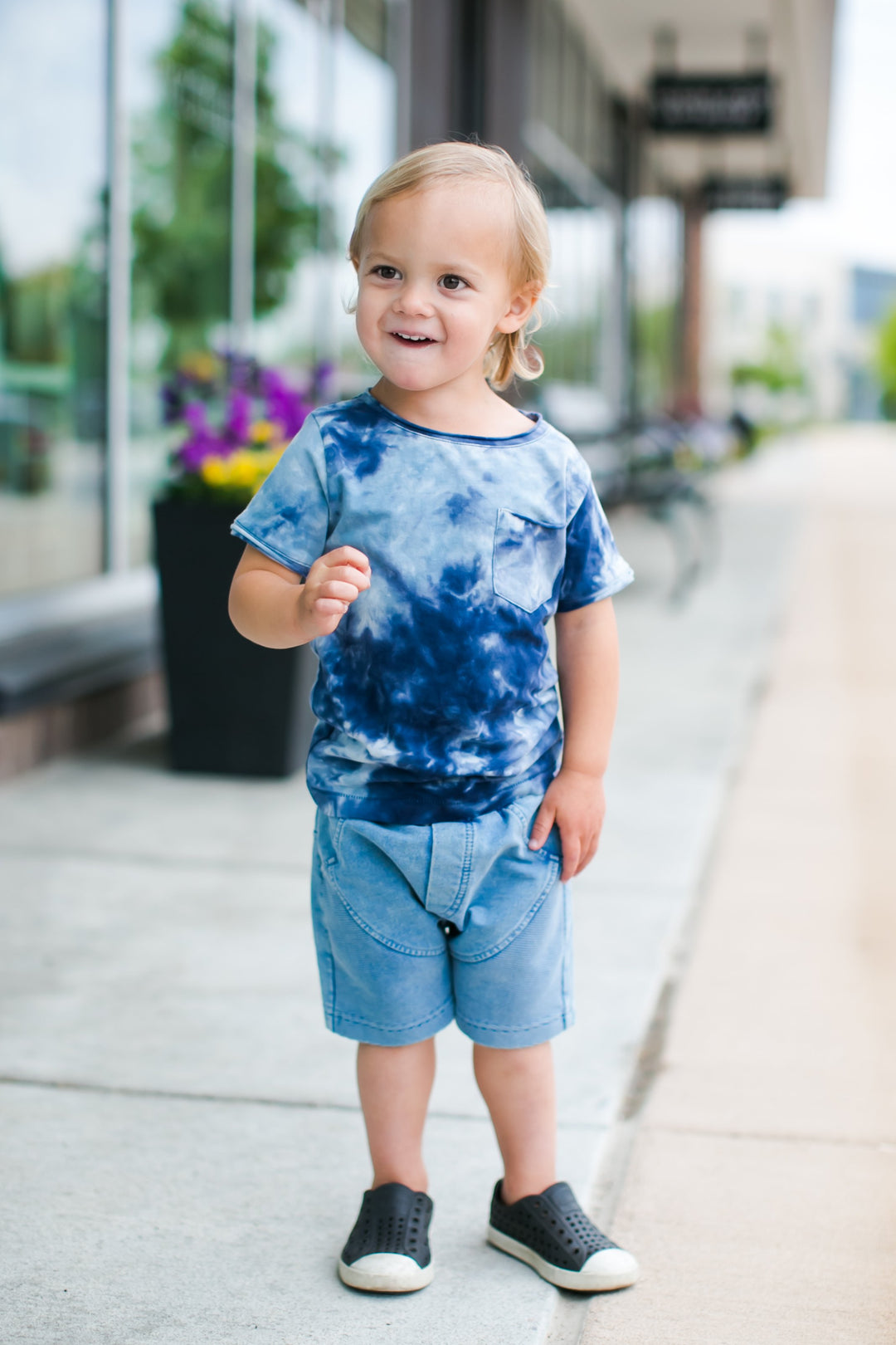 MINIKID - Ribbed Detail Shorts in Blue
