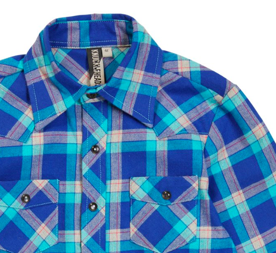 Knuckleheads - Boys Flannel Plaid Shirt in Ice Blue