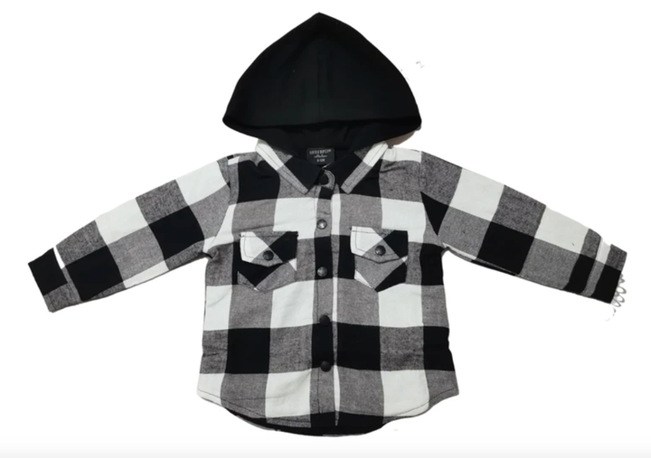 Little Bipsy - Hooded Flannel in Black and White Plaid