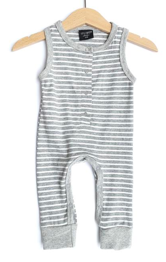 Little Bipsy - Tank Romper with Snaps in Grey Stripes