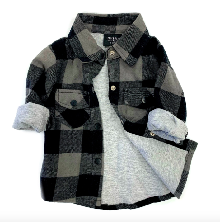 Little Bipsy - Buffalo Plaid Flannel in Charcoal and Black