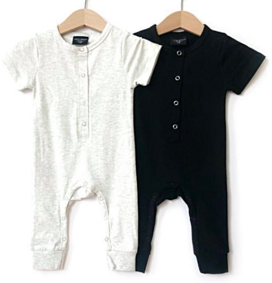 Little Bipsy - Baby Henley Romper with Snaps in Heather Cream/Grey