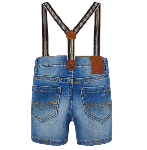 Mayoral - Baby Bermuda Denim Shorts with Suspenders in Bleached Blue