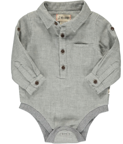 infant button up onesie grey
