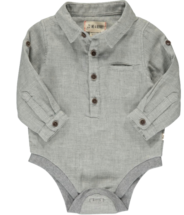 infant button up onesie grey