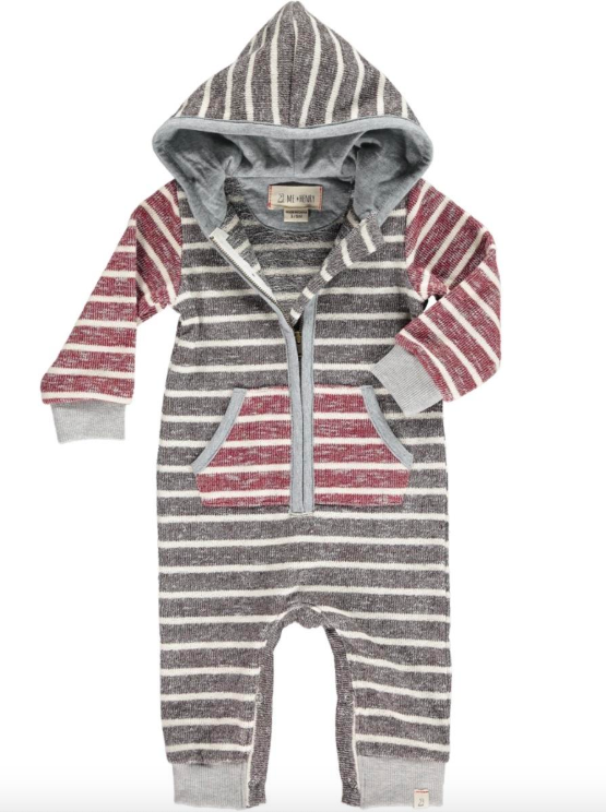 Me & Henry - Baby Striped Hooded Romper in Brown and Wine