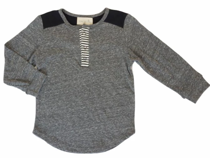 Miki Miette - Long Sleeve Henley in Heather Grey and Black