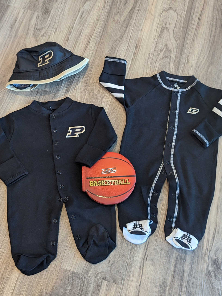Purdue University Baby Sports Shoe Footed Romper in Black