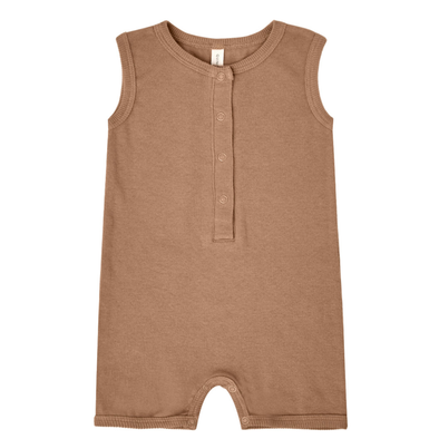 Quincy Mae -  Ribbed Henley Romper in Clay (6-12mo)
