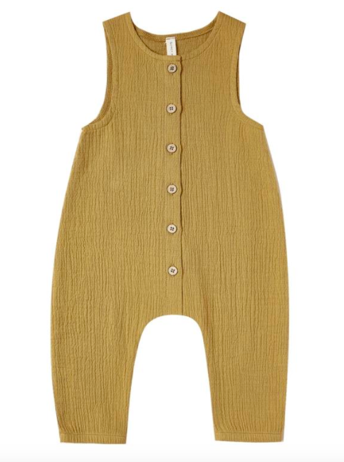 Quincy Mae woven button jumpsuit Ocre