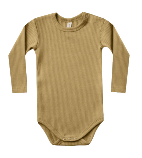 Quincy Mae organic ribbed onesie ocre