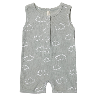 Quincy Mae -  Ribbed Henley Romper in Sky Clouds
