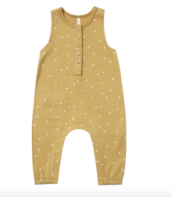 Quincy Mae sleeveless romper in gold with stars