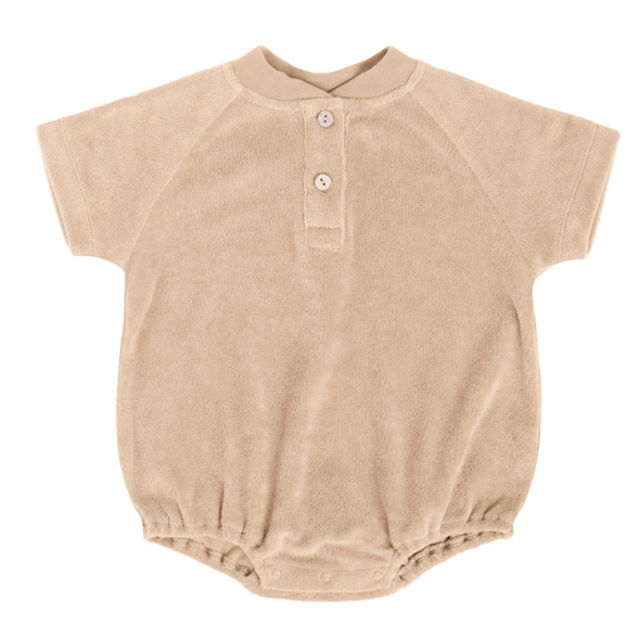 Quincy Mae -  Terry Henley Romper in Apricot