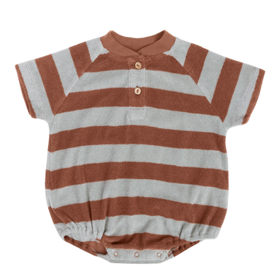 Quincy Mae -  Terry Henley Romper in Sienna/Sky Stripes