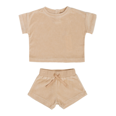 Quincy Mae -  Terry Tee and Shorts Set in Apricot