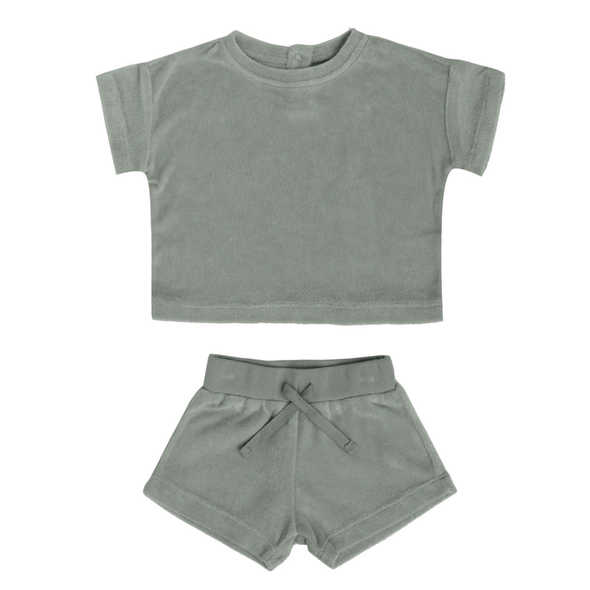 Quincy Mae -  Terry Tee and Shorts Set in Sea Green