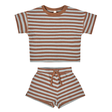 Quincy Mae waffle shor set sienna sky stripes