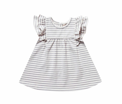 Quincy Mae - Girls' Flutter-Sleeve Dress in Grey Stripes | Roman & Leo ...