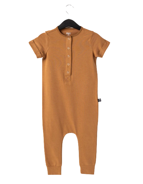 Rags - Essentials Short Rolled Sleeve Henley Rag in Camel