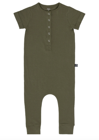 Rags - Essentials Short Rolled Sleeve Henley Rag in Fern