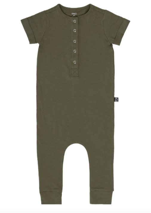 Rags - Essentials Short Rolled Sleeve Henley Rag in Fern