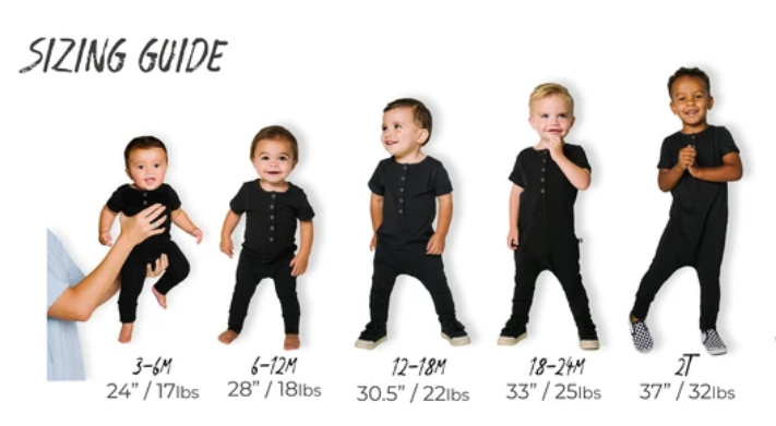 Rags essentials size chart