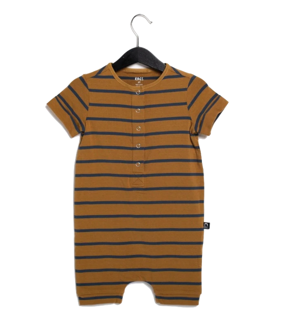 Rags - Essentials Short-Sleeve Henley Shorts Rag in Navy Stripe