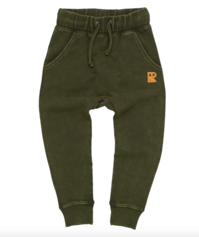 Rock Your Kid - Washed Jogger Pants in Khaki Green