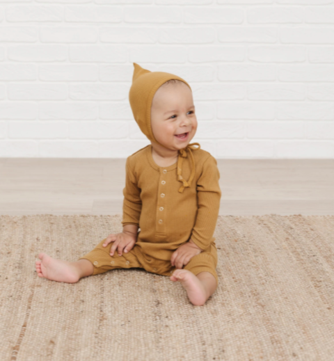 Quincy Mae - Organic Baby Ribbed Jumpsuit in Ocre