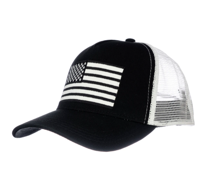 Knuckleheads - Boys USA Flag Trucker Hat in Black and White