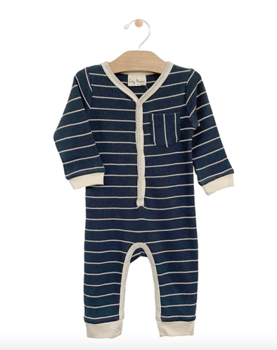 City Mouse - Baby Rib Stripe Romper in Storm Cloud