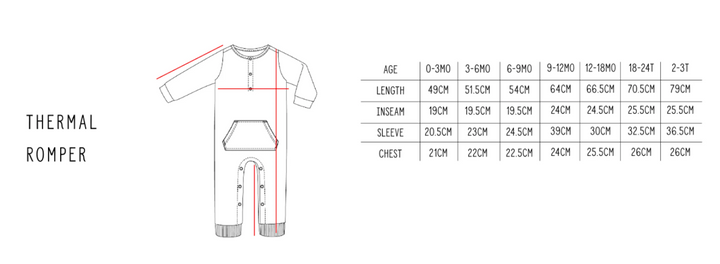 Little Bipsy thermal romper size chart
